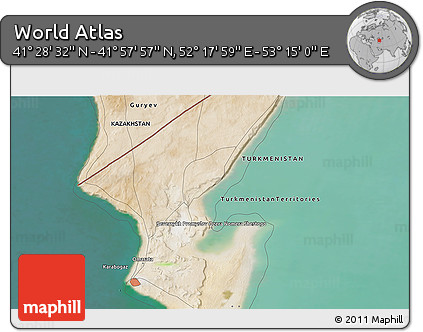 Satellite 3D Map of the Area around 41° 43' 14" N, 52° 46' 29" E