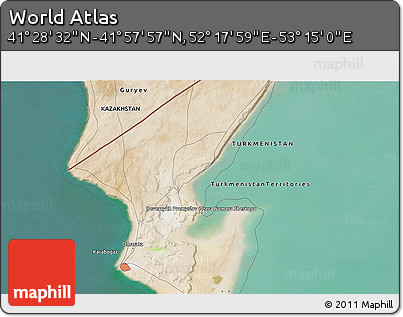Satellite 3D Map of the Area around 41° 43' 14" N, 52° 46' 29" E