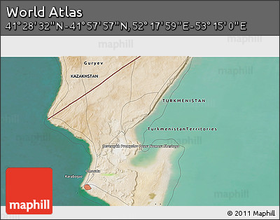 Satellite 3D Map of the Area around 41° 43' 14" N, 52° 46' 29" E