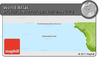 Physical Panoramic Map of the Area around 41° 43' 14" N, 53° 37' 30" E