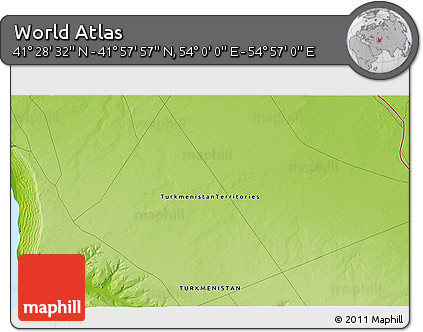 Physical 3D Map of the Area around 41° 43' 14" N, 54° 28' 30" E