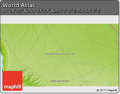 Physical 3D Map of the Area around 41° 43' 14" N, 54° 28' 30" E