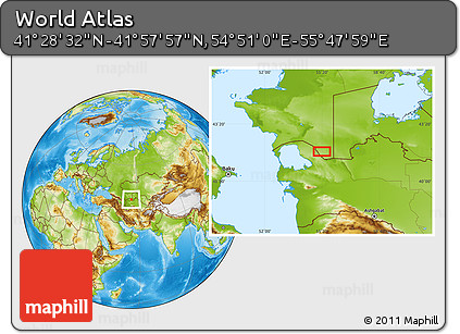 Physical Location Map of the Area around 41° 43' 14" N, 55° 19' 30" E