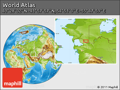 Physical Location Map of the Area around 41° 43' 14" N, 55° 19' 30" E