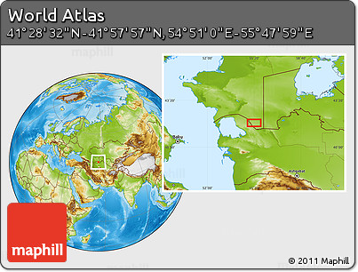 Physical Location Map of the Area around 41° 43' 14" N, 55° 19' 30" E