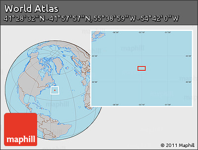 Gray Location Map of the Area around 41° 43' 14" N, 55° 10' 29" W