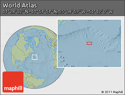 Savanna Style Location Map of the Area around 41° 43' 14" N, 55° 10' 29" W, hill shading