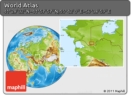 Physical Location Map of the Area around 41° 43' 14" N, 56° 10' 29" E