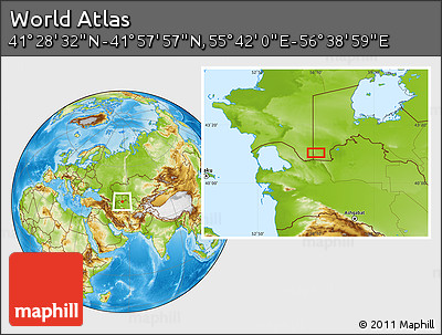 Physical Location Map of the Area around 41° 43' 14" N, 56° 10' 29" E