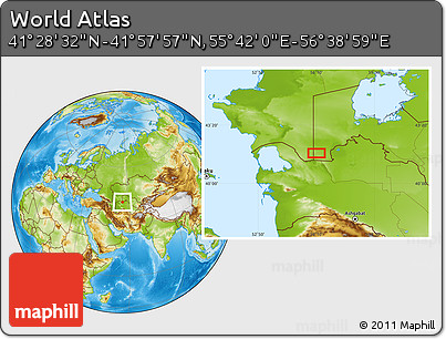 Physical Location Map of the Area around 41° 43' 14" N, 56° 10' 29" E
