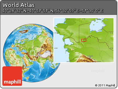 Physical Location Map of the Area around 41° 43' 14" N, 57° 1' 29" E