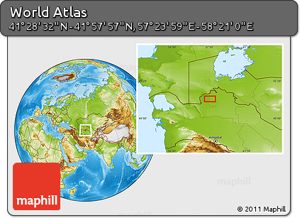 Physical Location Map of the Area around 41° 43' 14" N, 57° 52' 30" E