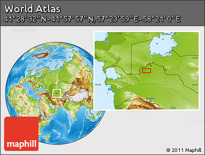 Physical Location Map of the Area around 41° 43' 14" N, 57° 52' 30" E