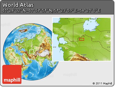 Physical Location Map of the Area around 41° 43' 14" N, 57° 52' 30" E