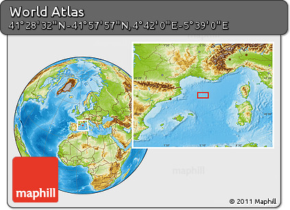 Physical Location Map of the Area around 41° 43' 14" N, 5° 10' 30" E