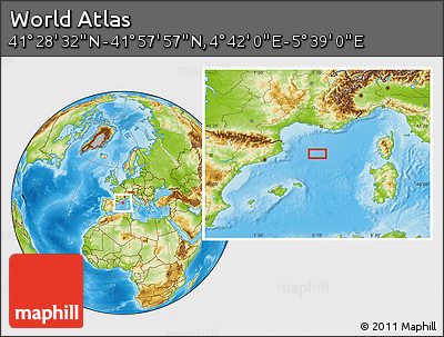 Physical Location Map of the Area around 41° 43' 14" N, 5° 10' 30" E
