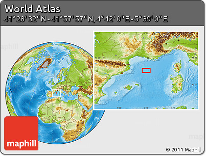 Physical Location Map of the Area around 41° 43' 14" N, 5° 10' 30" E