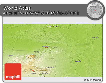 Physical 3D Map of the Area around 41° 43' 14" N, 64° 40' 30" E