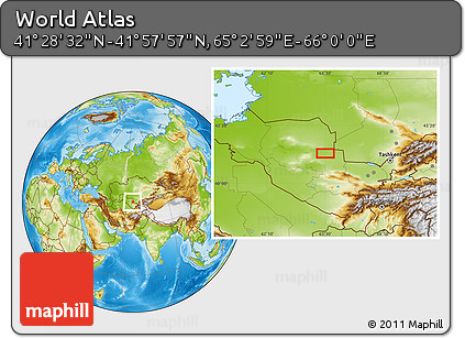 Physical Location Map of the Area around 41° 43' 14" N, 65° 31' 30" E