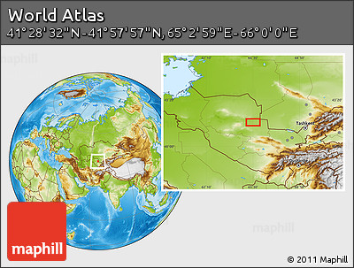 Physical Location Map of the Area around 41° 43' 14" N, 65° 31' 30" E