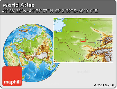 Physical Location Map of the Area around 41° 43' 14" N, 65° 31' 30" E