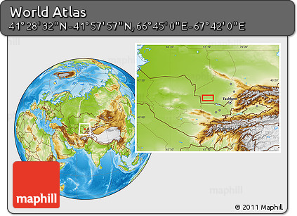 Physical Location Map of the Area around 41° 43' 14" N, 67° 13' 29" E