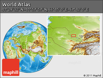 Physical Location Map of the Area around 41° 43' 14" N, 67° 13' 29" E