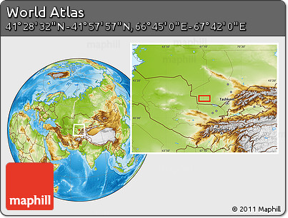 Physical Location Map of the Area around 41° 43' 14" N, 67° 13' 29" E