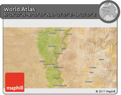 Satellite 3D Map of the Area around 41° 43' 14" N, 68° 4' 29" E