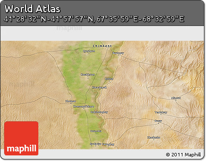 Satellite 3D Map of the Area around 41° 43' 14" N, 68° 4' 29" E