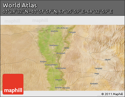Satellite 3D Map of the Area around 41° 43' 14" N, 68° 4' 29" E