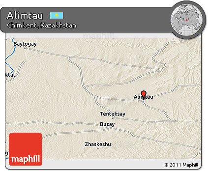 Shaded Relief Panoramic Map of Alimtau