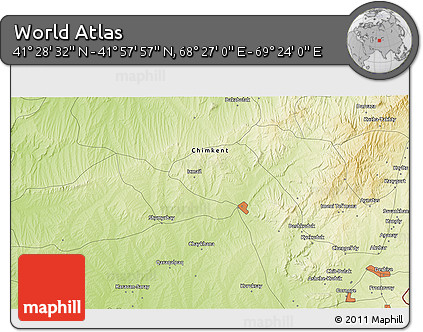 Physical 3D Map of the Area around 41° 43' 14" N, 68° 55' 30" E