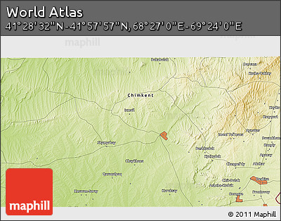 Physical 3D Map of the Area around 41° 43' 14" N, 68° 55' 30" E