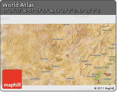 Satellite 3D Map of the Area around 41° 43' 14" N, 68° 55' 30" E