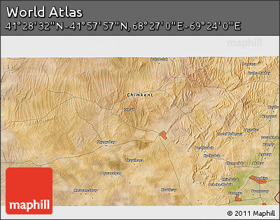 Satellite 3D Map of the Area around 41° 43' 14" N, 68° 55' 30" E