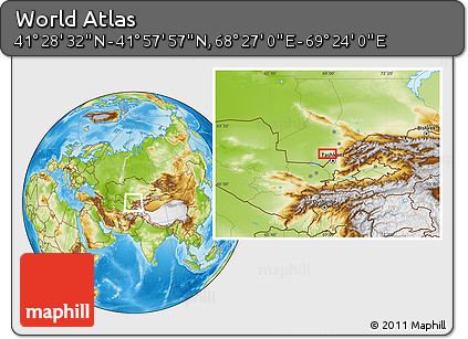 Physical Location Map of the Area around 41° 43' 14" N, 68° 55' 30" E
