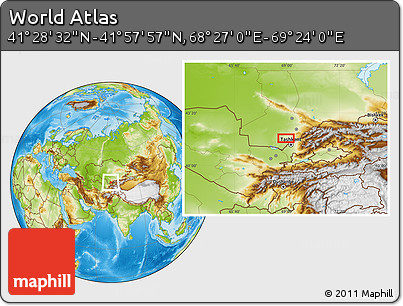Physical Location Map of the Area around 41° 43' 14" N, 68° 55' 30" E