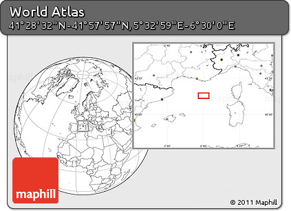Blank Location Map of the Area around 41° 43' 14" N, 6° 1' 30" E