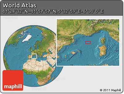 Satellite Location Map of the Area around 41° 43' 14" N, 6° 1' 30" E