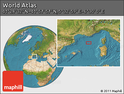Satellite Location Map of the Area around 41° 43' 14" N, 6° 1' 30" E