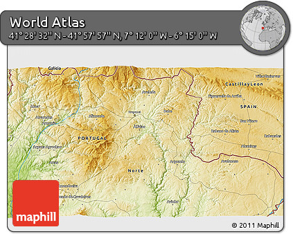 Physical 3D Map of the Area around 41° 43' 14" N, 6° 43' 29" W