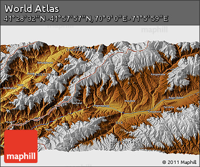 Physical 3D Map of the Area around 41° 43' 14" N, 70° 37' 30" E