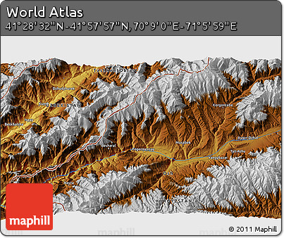 Physical 3D Map of the Area around 41° 43' 14" N, 70° 37' 30" E