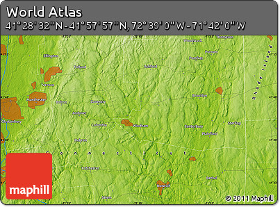 Physical Map of the Area around 41° 43' 14" N, 72° 10' 30" W