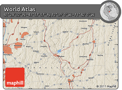Shaded Relief Map of the Area around 41° 43' 14" N, 72° 10' 30" W