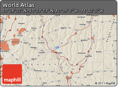 Shaded Relief Map of the Area around 41° 43' 14" N, 72° 10' 30" W