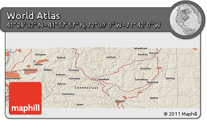 Shaded Relief Panoramic Map of the Area around 41° 43' 14" N, 72° 10' 30" W