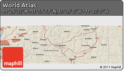 Shaded Relief Panoramic Map of the Area around 41° 43' 14" N, 72° 10' 30" W