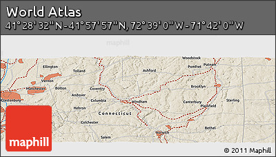 Shaded Relief Panoramic Map of the Area around 41° 43' 14" N, 72° 10' 30" W